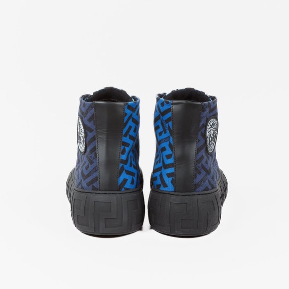 Versace Blue La Greca Canvas High-Top Sneakers - Picture 3 of 12